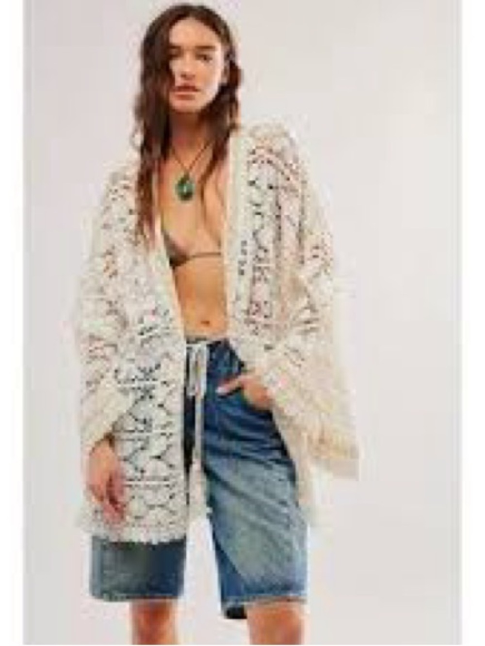 Free People Cream Crochet Kimono